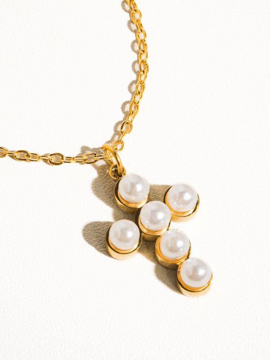 Faith Pearl Cross Necklace- Waterproof
